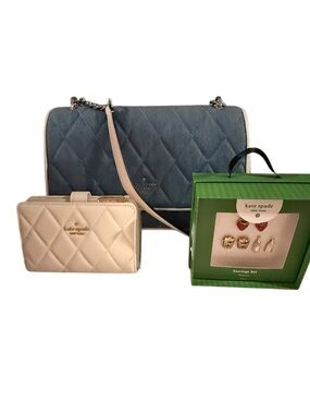 Bundle deal. Kate Spade Denim bag, Kate Spade Earring Set and Kate Spade Wallet